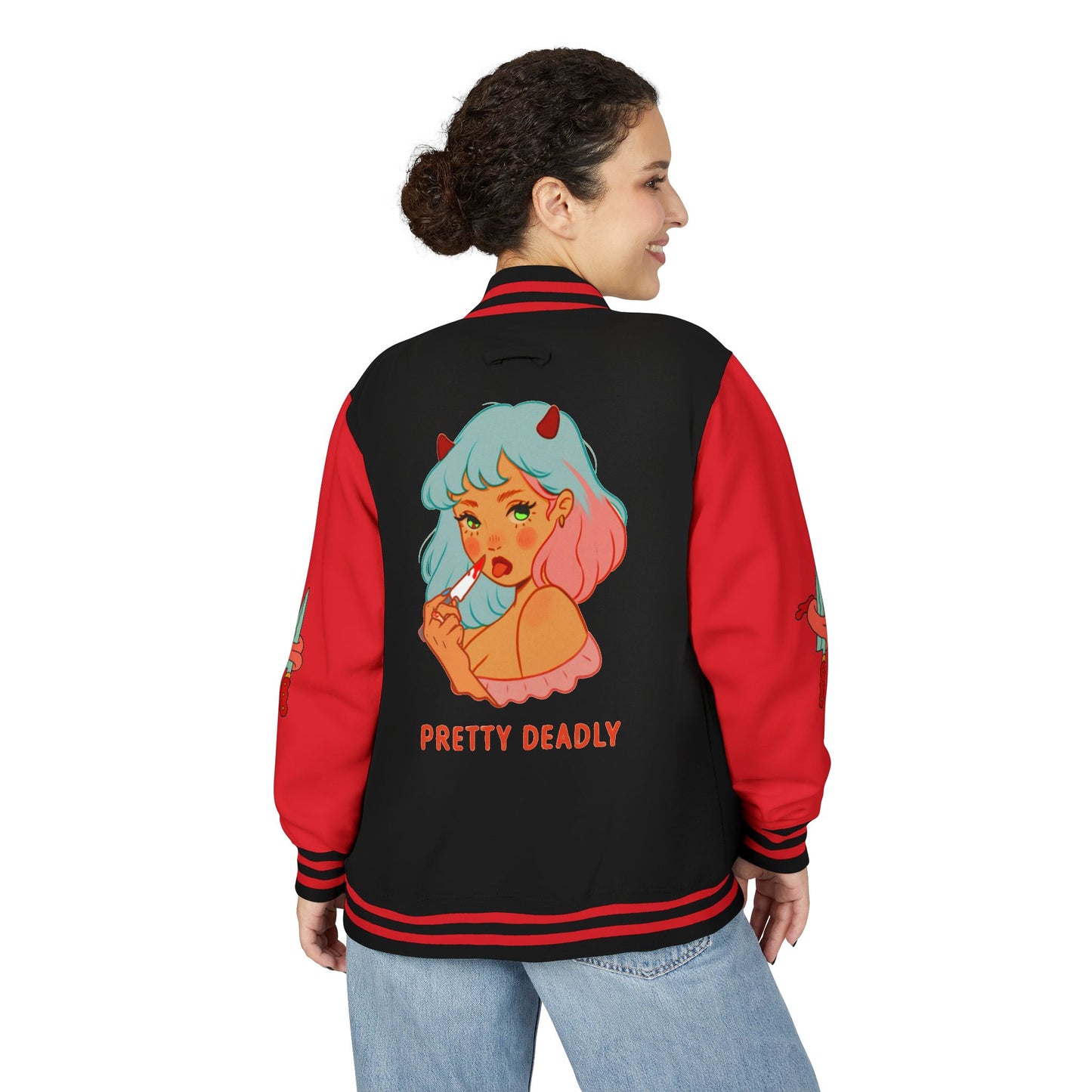 Pretty Deadly Demon Girl Letterman Jacket — Retro Anime Varsity Jacket
