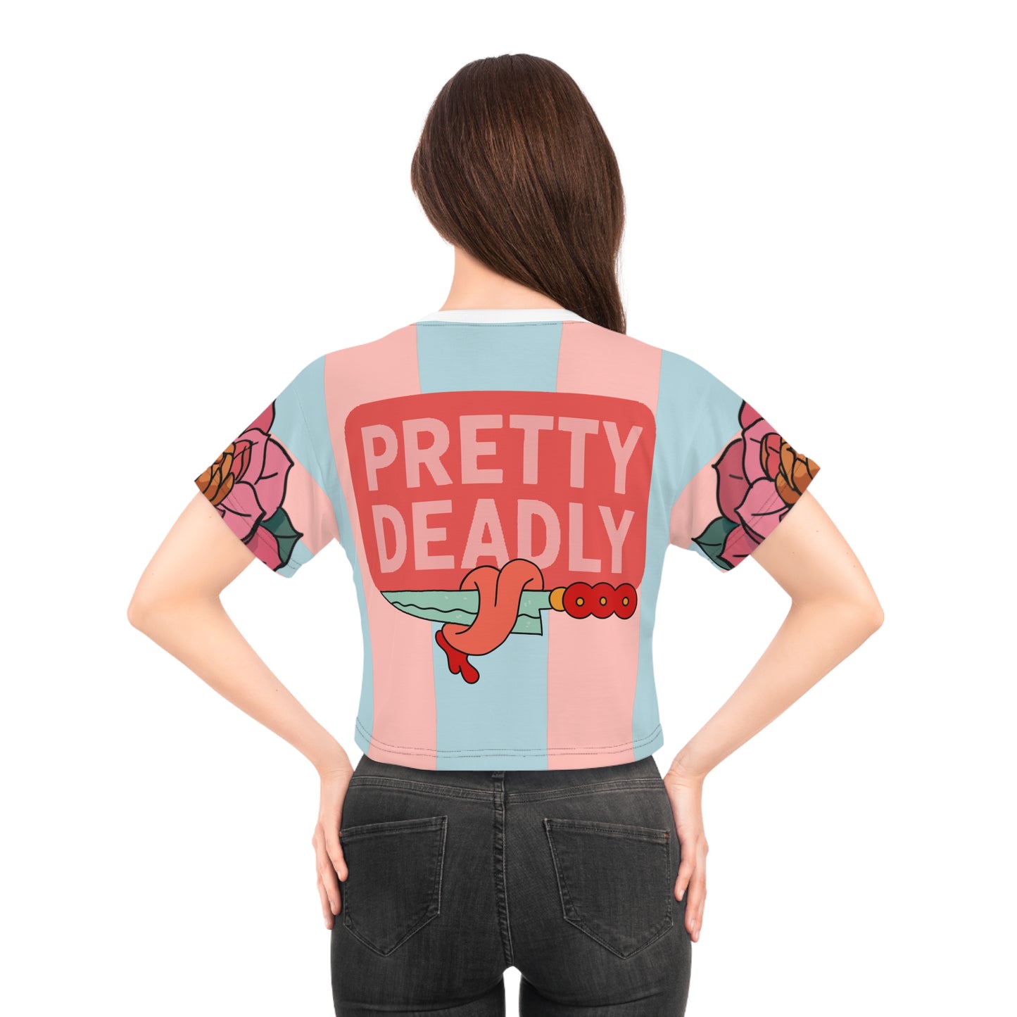Pretty Deadly Crop Tee — Pink Retro Boxer Girl Graphic