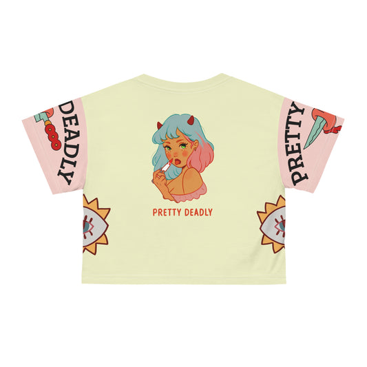 Pretty Deadly Crop Tee — Cute Devil Girl Graphic Crop Top