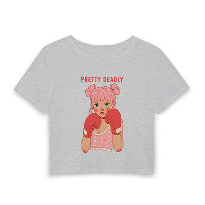 Pretty Deadly Crop Tee — Cute Boxing Girl Graphic Women's Baby T‑Shirt