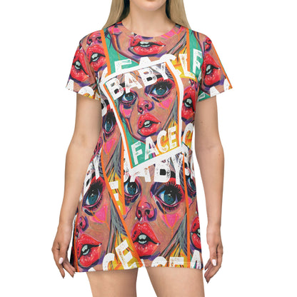 Pop Art 'Baby Face' All-Over Print T‑Shirt Dress