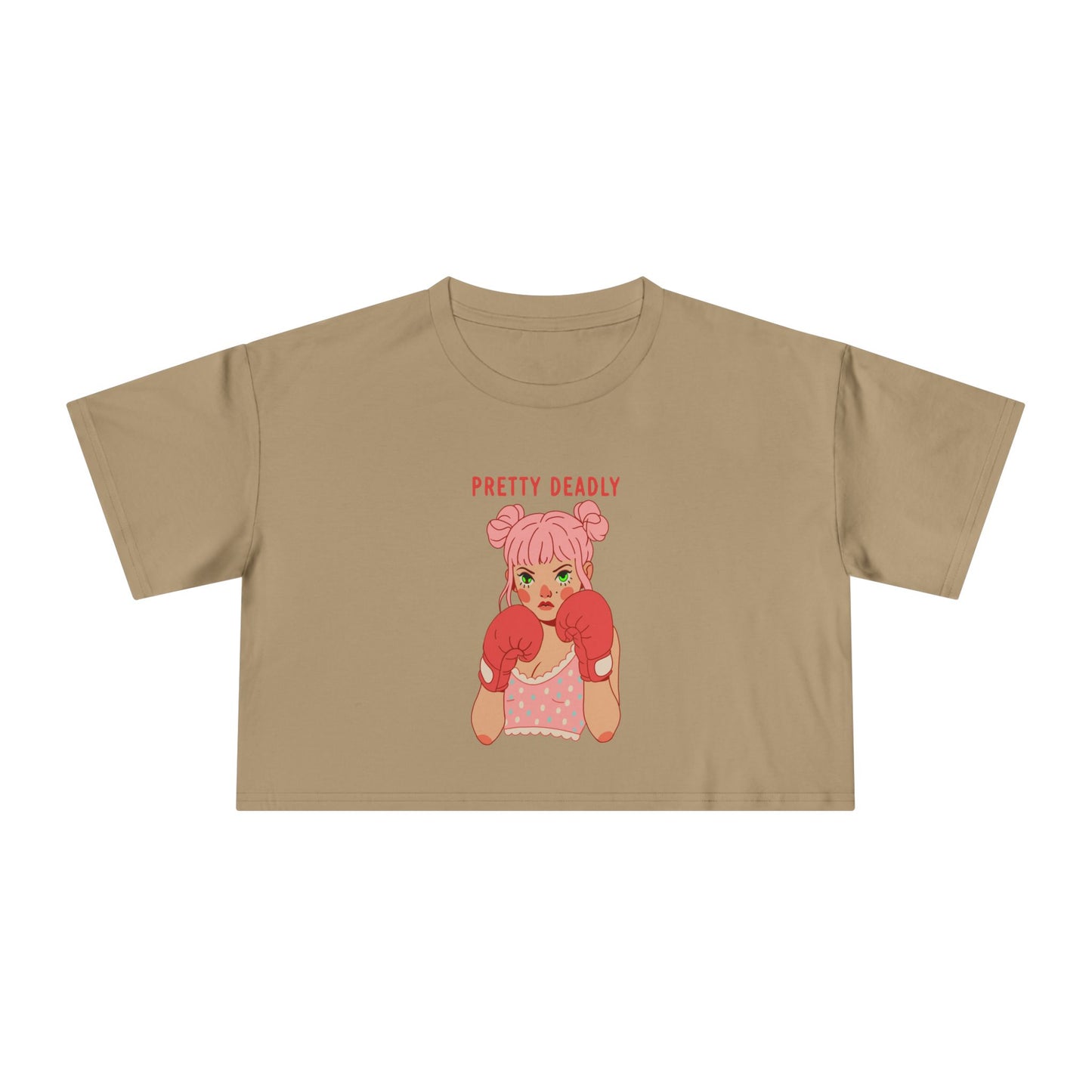 Pretty Deadly Crop Tee — Cute Pink Boxer Graphic Women's Crop Top