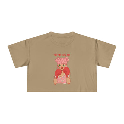 Pretty Deadly Crop Tee — Cute Pink Boxer Graphic Women's Crop Top