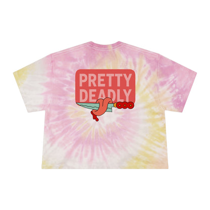 Pretty Deadly Tie-Dye Crop Tee — Women's Graphic Boxy Tee with Boxing Girl Design