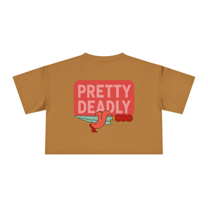 Pretty Deadly Crop Tee — Cute Pink Boxer Graphic Women's Crop Top