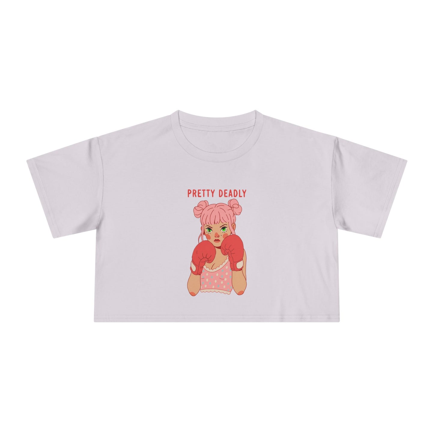 Pretty Deadly Crop Tee — Cute Pink Boxer Graphic Women's Crop Top