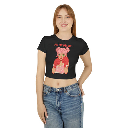 Pretty Deadly Crop Tee — Cute Boxing Girl Graphic Women's Baby Tee
