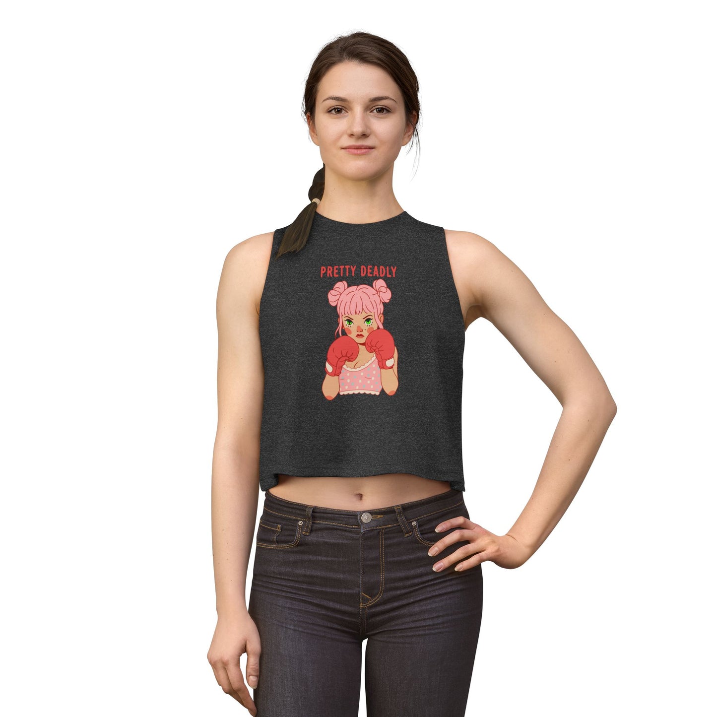 Pretty Deadly Women's Crop Top — Cute Pink Boxer Graphic Tank