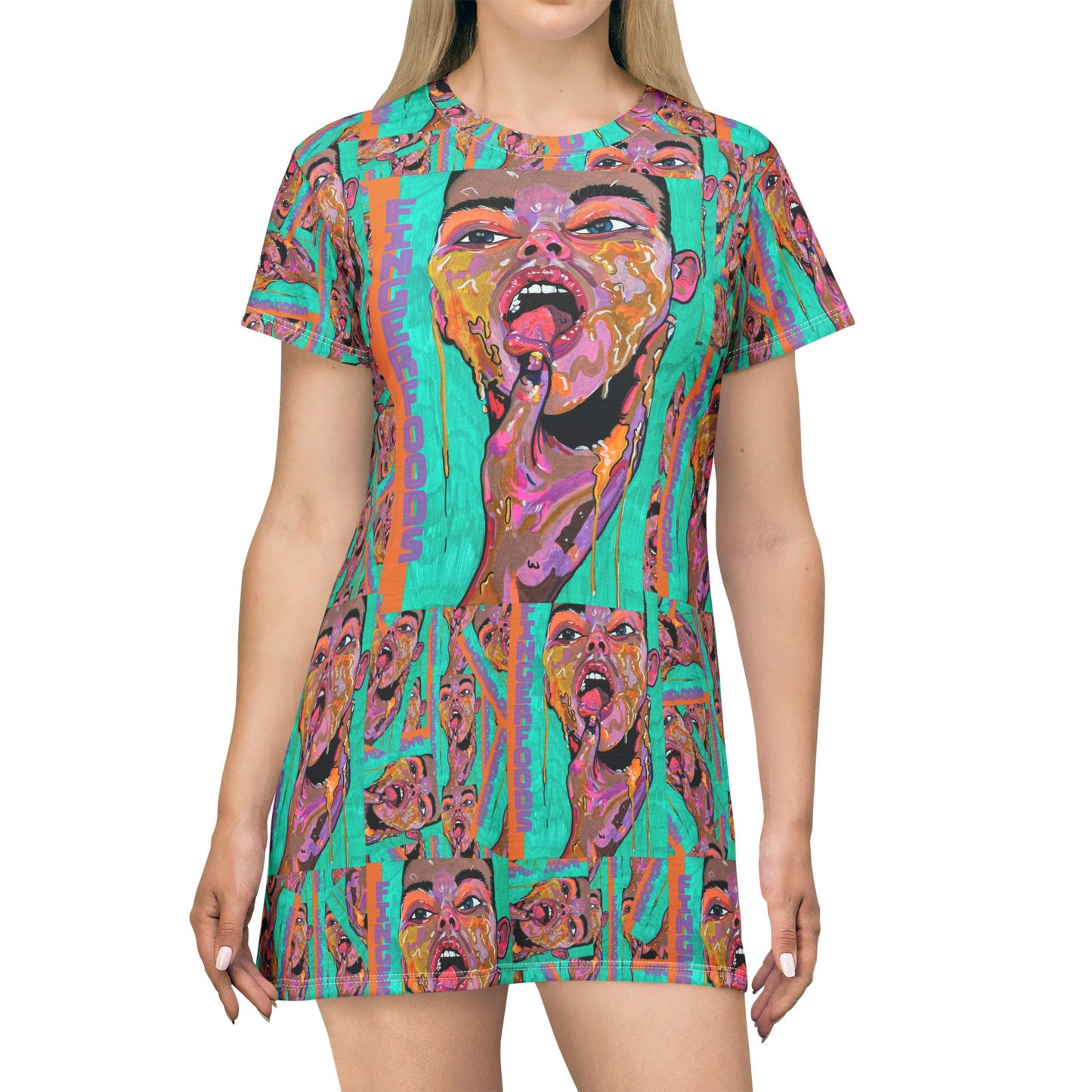 Finger Foods Pop Art All-Over Print T-Shirt Dress