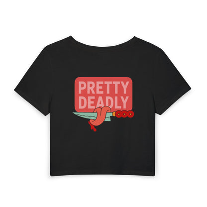 Pretty Deadly Crop Tee — Cute Boxing Girl Graphic Women's Baby T‑Shirt