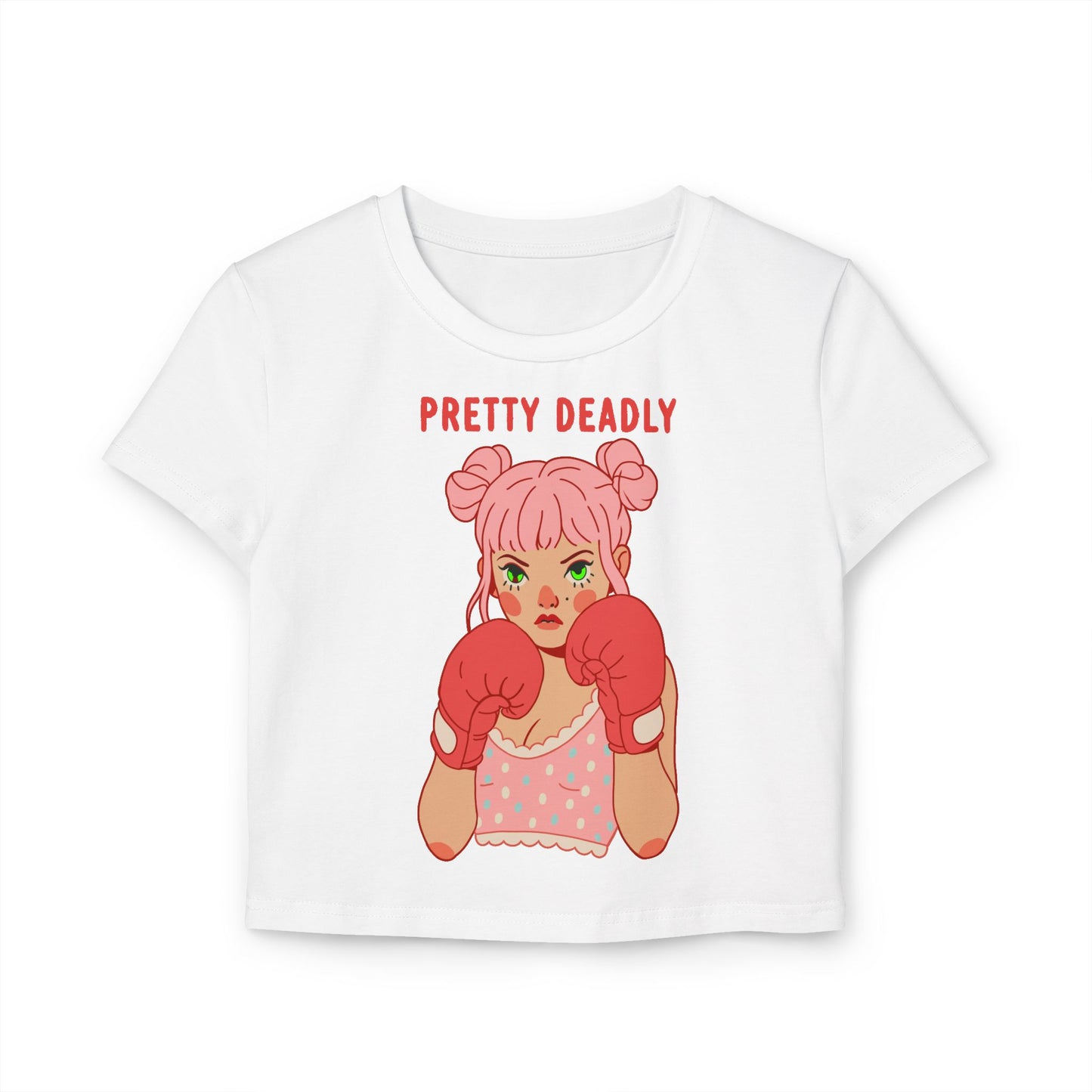 Pretty Deadly Crop Tee — Cute Boxing Girl Graphic Women's Baby Tee