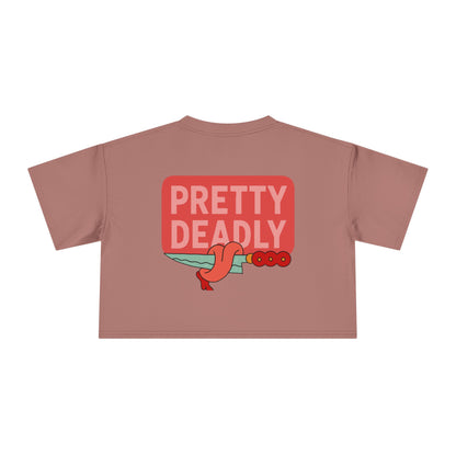 Pretty Deadly Crop Tee — Cute Pink Boxer Graphic Women's Crop Top