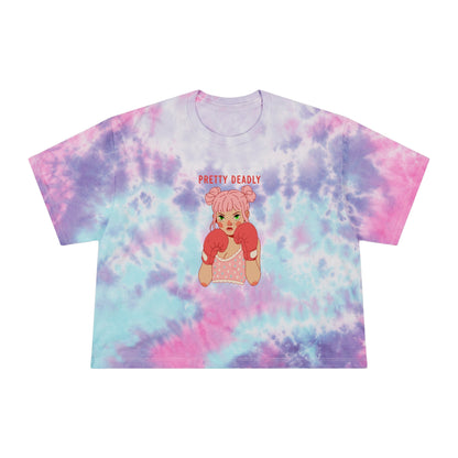 Pretty Deadly Tie-Dye Crop Tee — Women's Graphic Boxy Tee with Boxing Girl Design