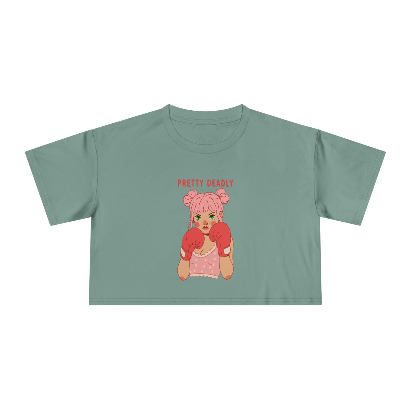 Pretty Deadly Crop Tee — Cute Pink Boxer Graphic Women's Crop Top