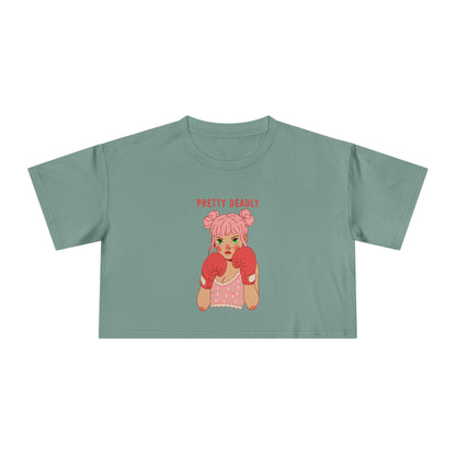 Pretty Deadly Crop Tee — Cute Pink Boxer Graphic Women's Crop Top