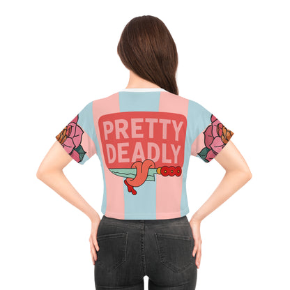 Pretty Deadly Crop Tee — Pink Retro Boxer Girl Graphic