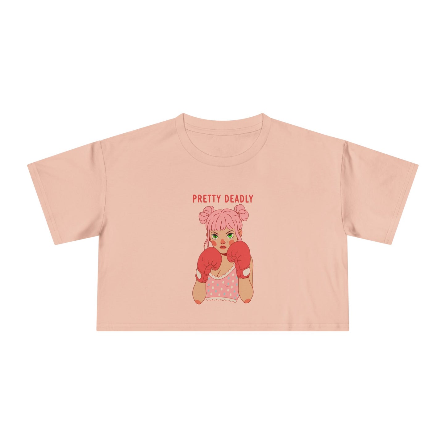 Pretty Deadly Crop Tee — Cute Pink Boxer Graphic Women's Crop Top