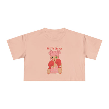Pretty Deadly Crop Tee — Cute Pink Boxer Graphic Women's Crop Top