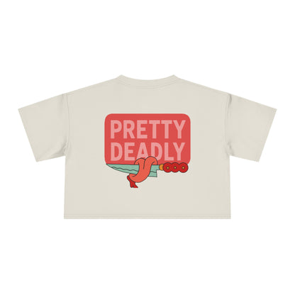 Pretty Deadly Crop Tee — Cute Pink Boxer Graphic Women's Crop Top