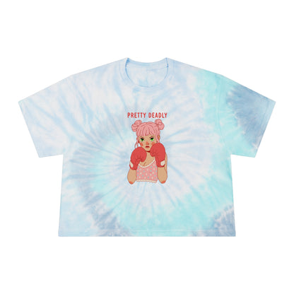 Pretty Deadly Tie-Dye Crop Tee — Women's Graphic Boxy Tee with Boxing Girl Design