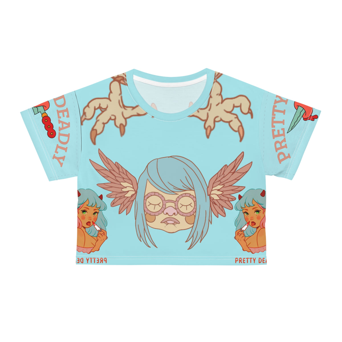 Pretty Deadly Winged Mask Crop Tee — Retro Kawaii Graphic Crop Top