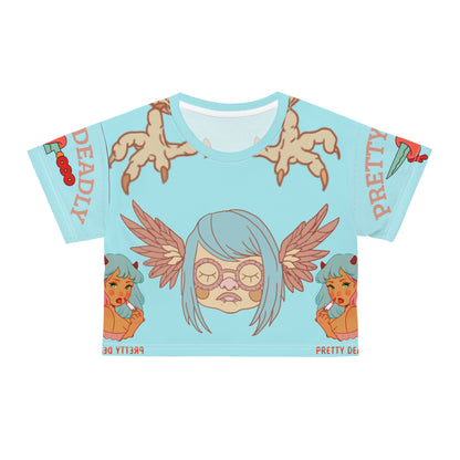 Pretty Deadly Winged Mask Crop Tee — Retro Kawaii Graphic Crop Top