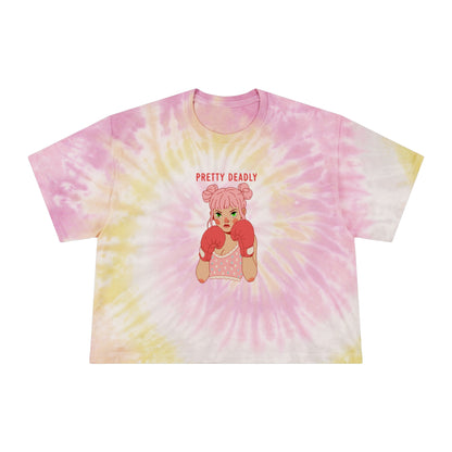Pretty Deadly Tie-Dye Crop Tee — Women's Graphic Boxy Tee with Boxing Girl Design