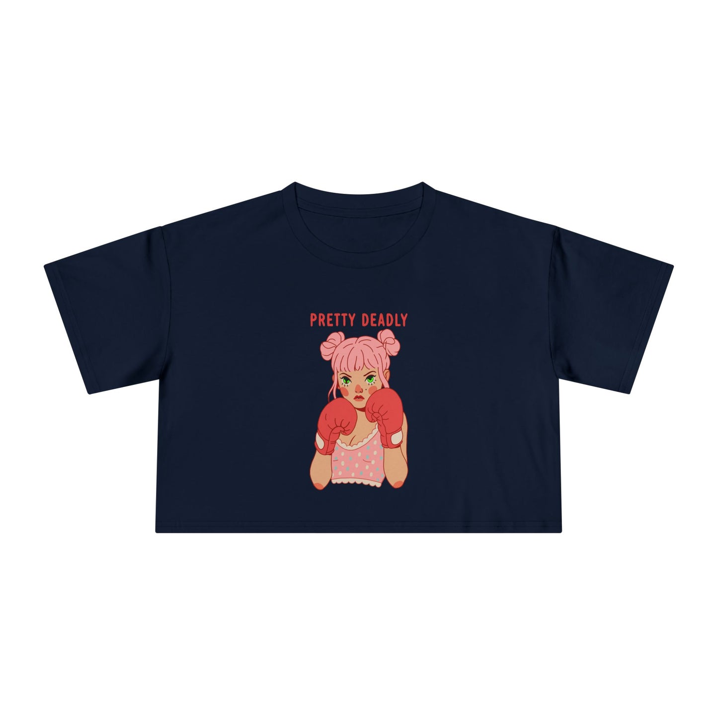 Pretty Deadly Crop Tee — Cute Pink Boxer Graphic Women's Crop Top