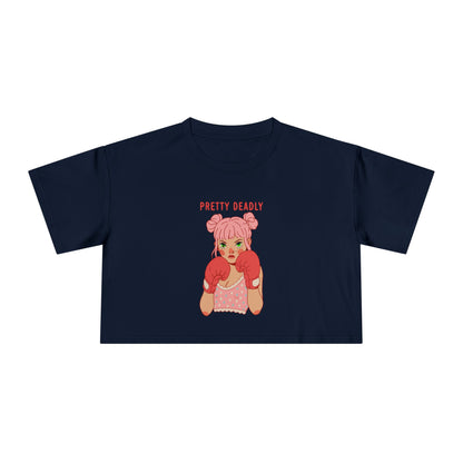Pretty Deadly Crop Tee — Cute Pink Boxer Graphic Women's Crop Top