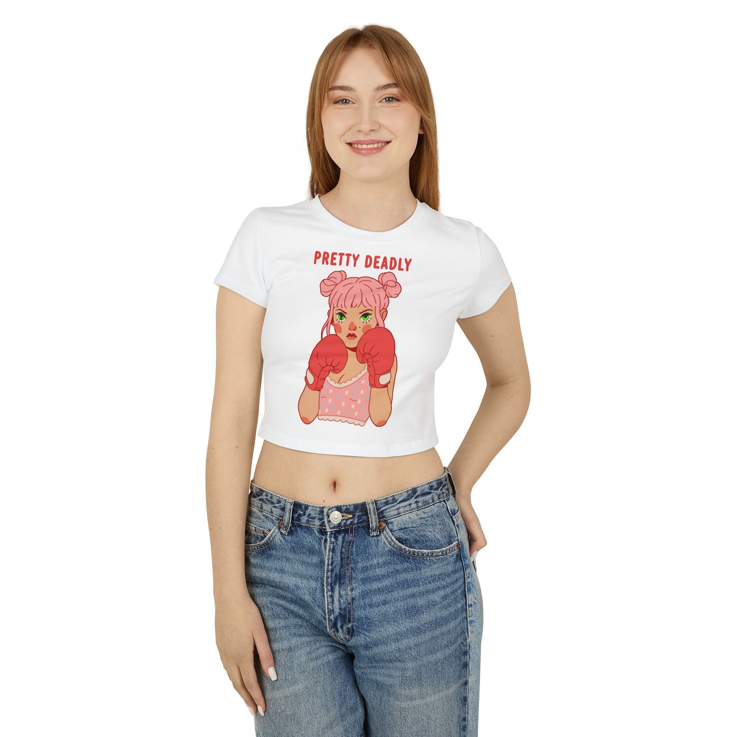 Pretty Deadly Crop Tee — Cute Boxing Girl Graphic Women's Baby Tee