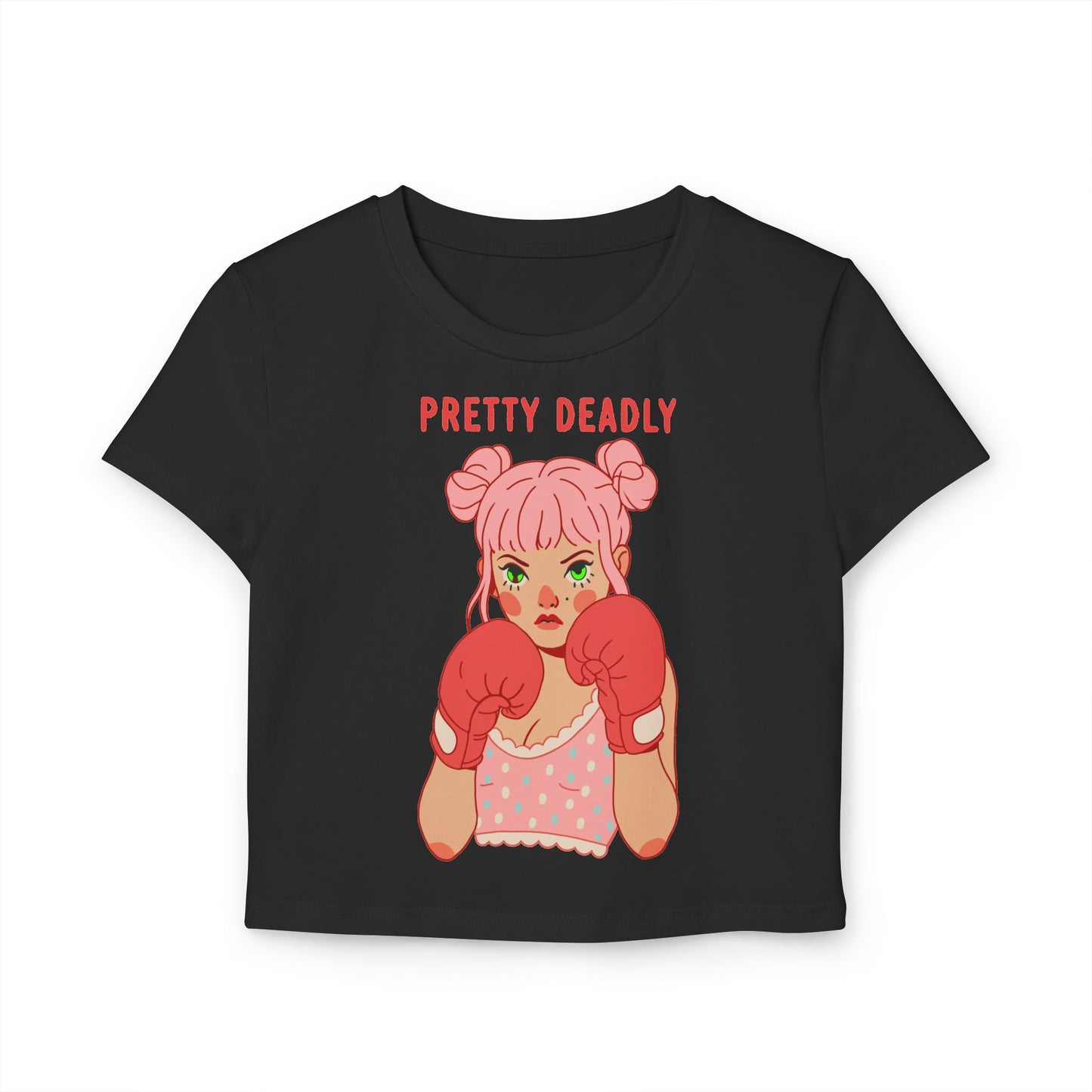 Pretty Deadly Crop Tee — Cute Boxing Girl Graphic Women's Baby Tee