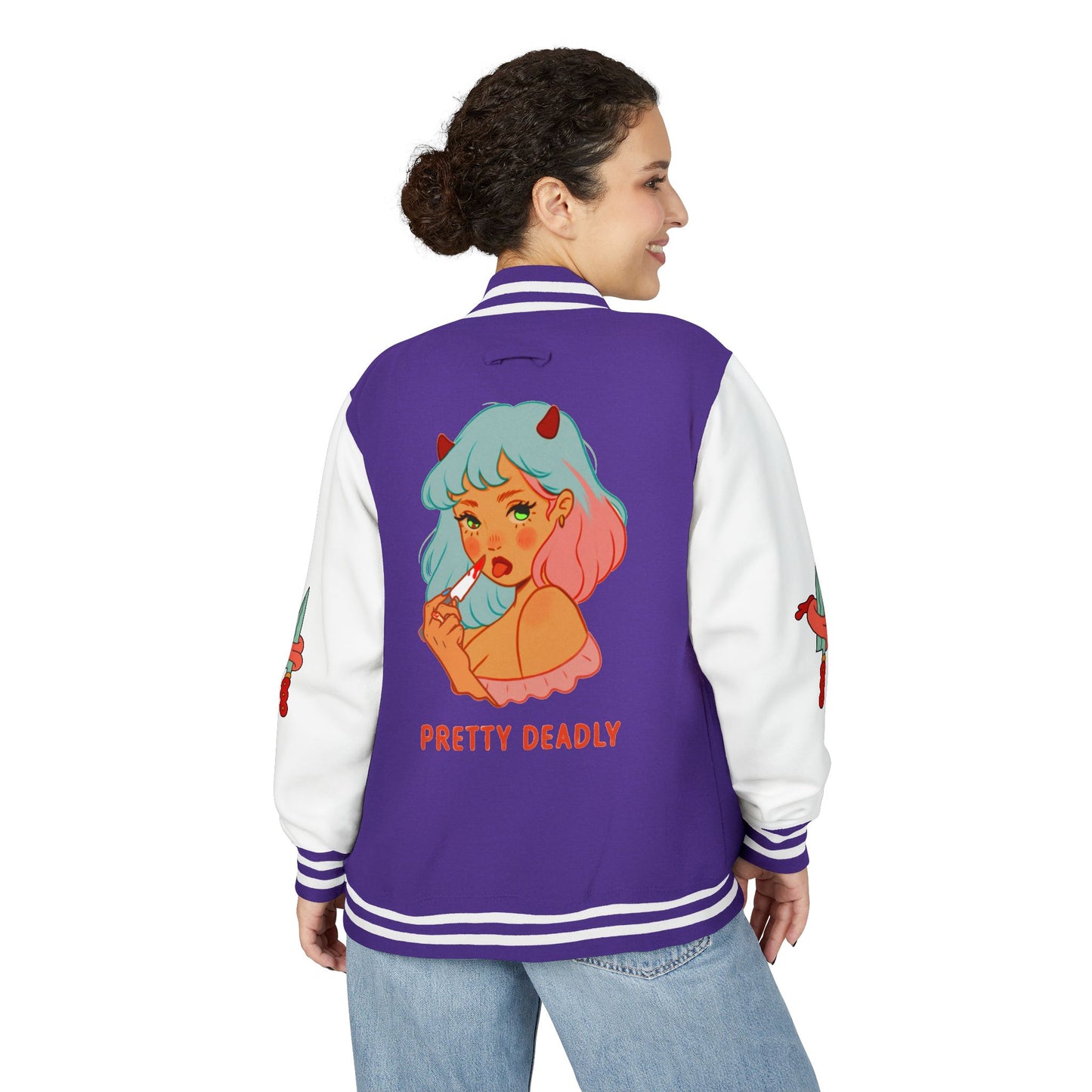 Pretty Deadly Demon Girl Letterman Jacket — Retro Anime Varsity Jacket