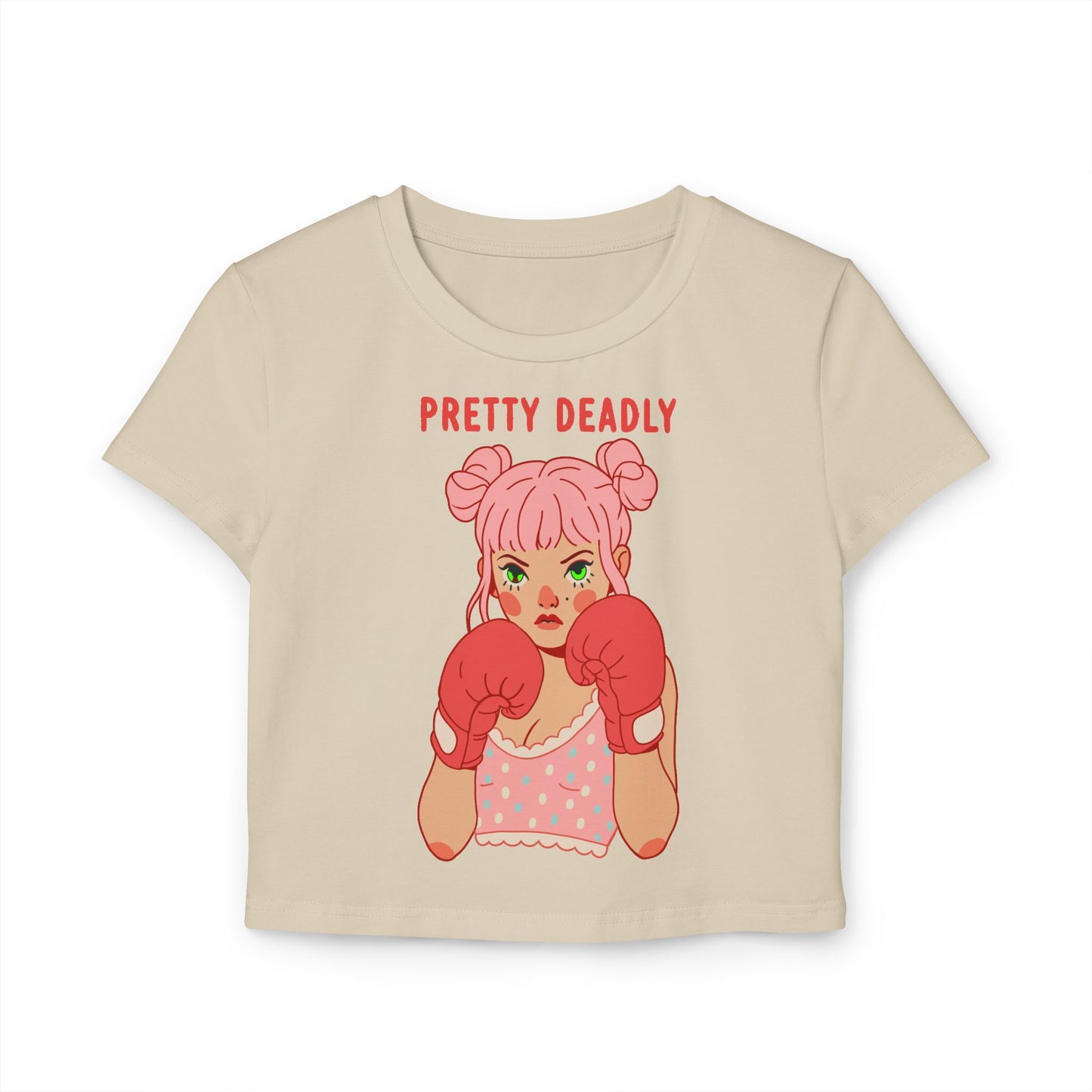 Pretty Deadly Crop Tee — Cute Boxing Girl Graphic Women's Baby Tee