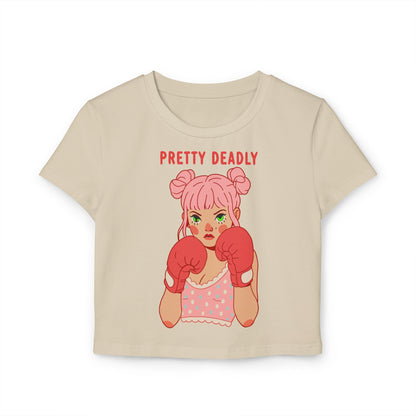 Pretty Deadly Crop Tee — Cute Boxing Girl Graphic Women's Baby Tee