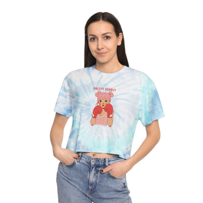 Pretty Deadly Tie-Dye Crop Tee — Women's Graphic Boxy Tee with Boxing Girl Design