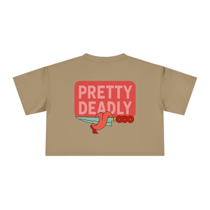 Pretty Deadly Crop Tee — Cute Pink Boxer Graphic Women's Crop Top