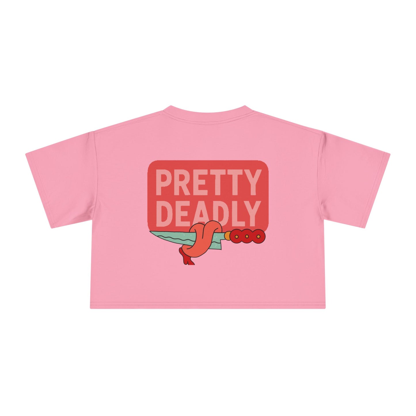 Pretty Deadly Crop Tee — Cute Pink Boxer Graphic Women's Crop Top