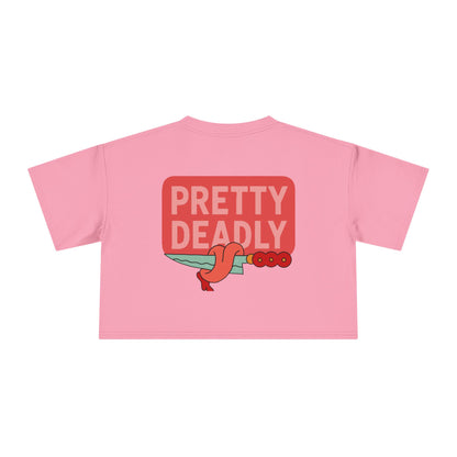 Pretty Deadly Crop Tee — Cute Pink Boxer Graphic Women's Crop Top