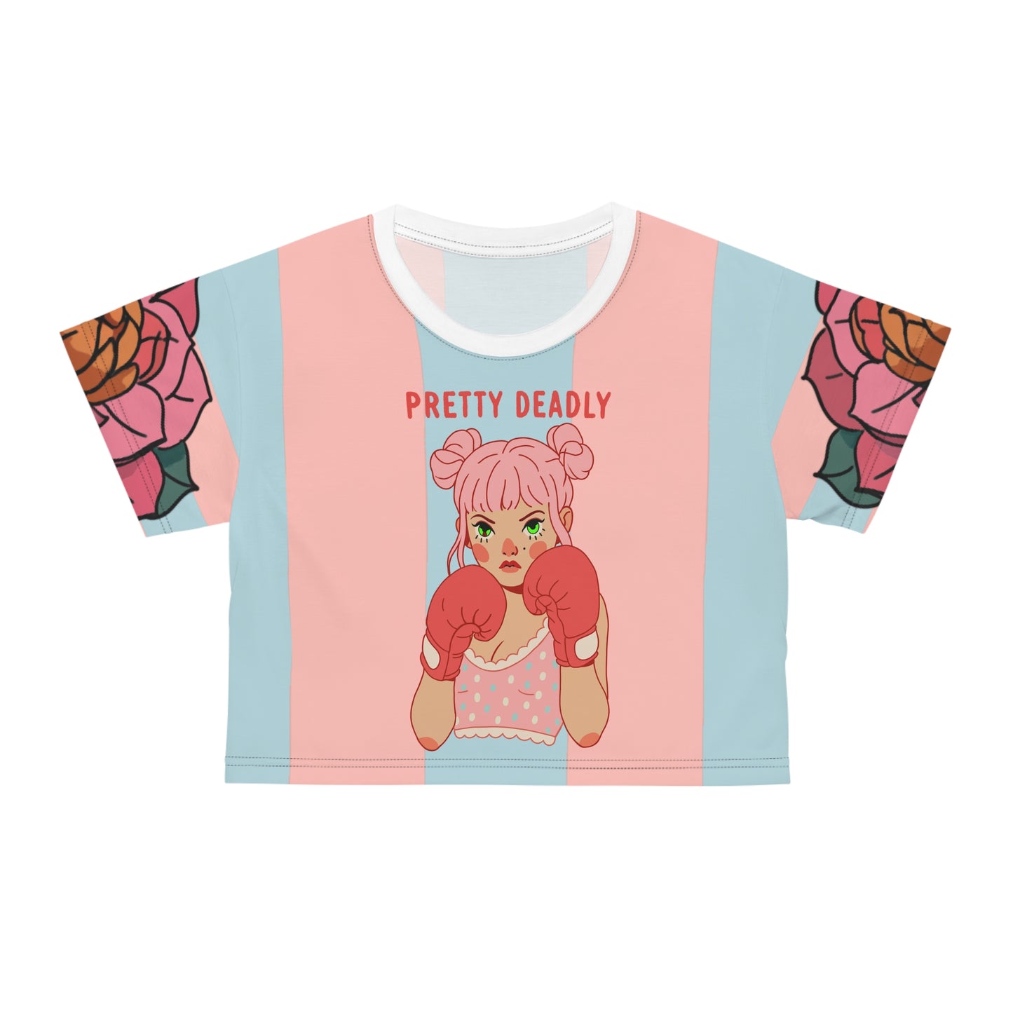 Pretty Deadly Crop Tee — Pink Retro Boxer Girl Graphic