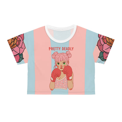 Pretty Deadly Crop Tee — Pink Retro Boxer Girl Graphic
