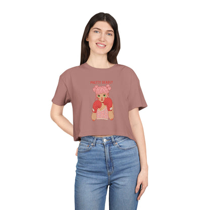 Pretty Deadly Crop Tee — Cute Pink Boxer Graphic Women's Crop Top