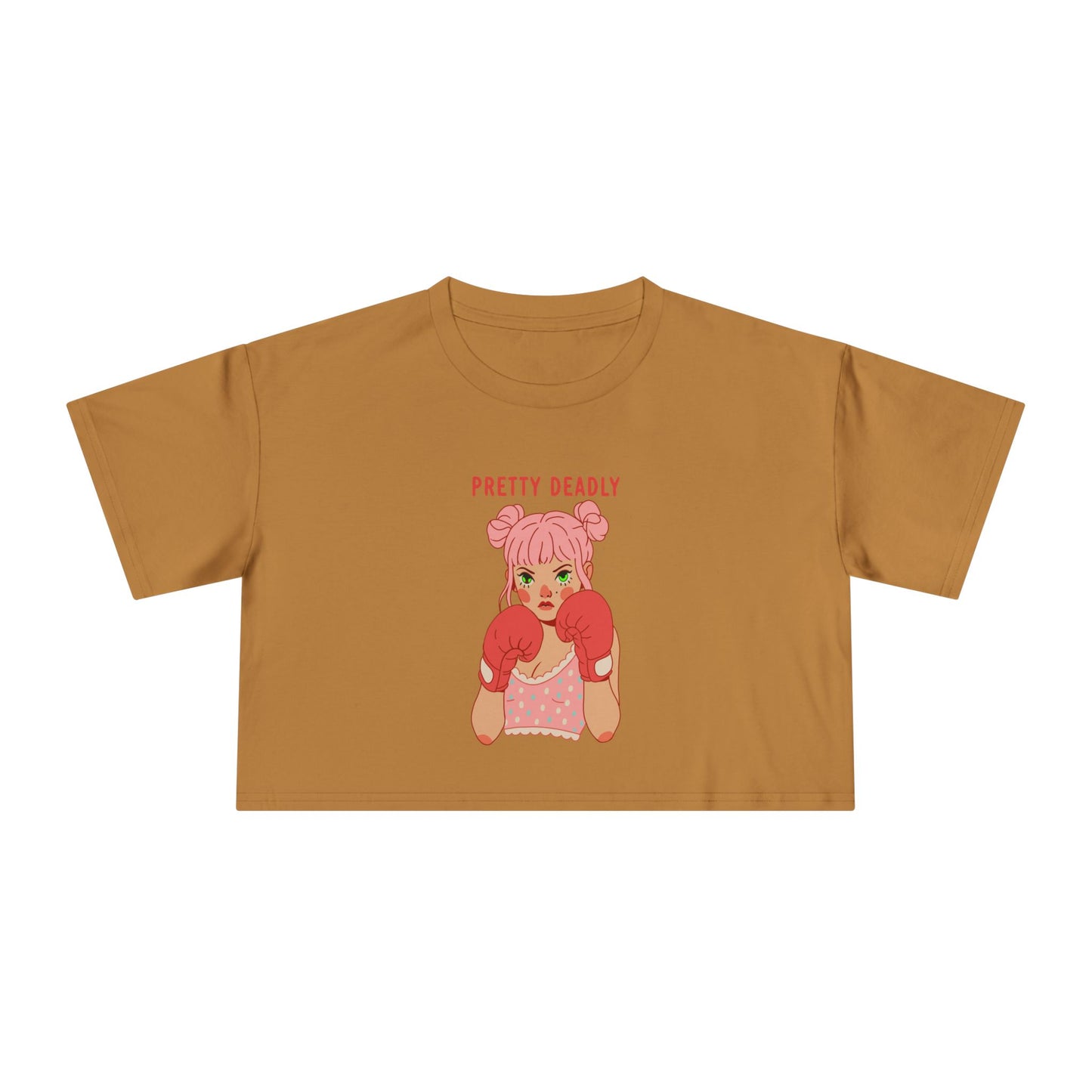 Pretty Deadly Crop Tee — Cute Pink Boxer Graphic Women's Crop Top