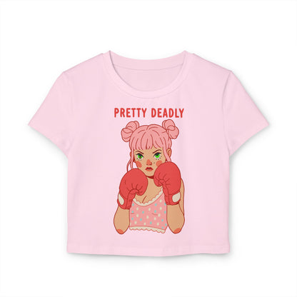 Pretty Deadly Crop Tee — Cute Boxing Girl Graphic Women's Baby Tee