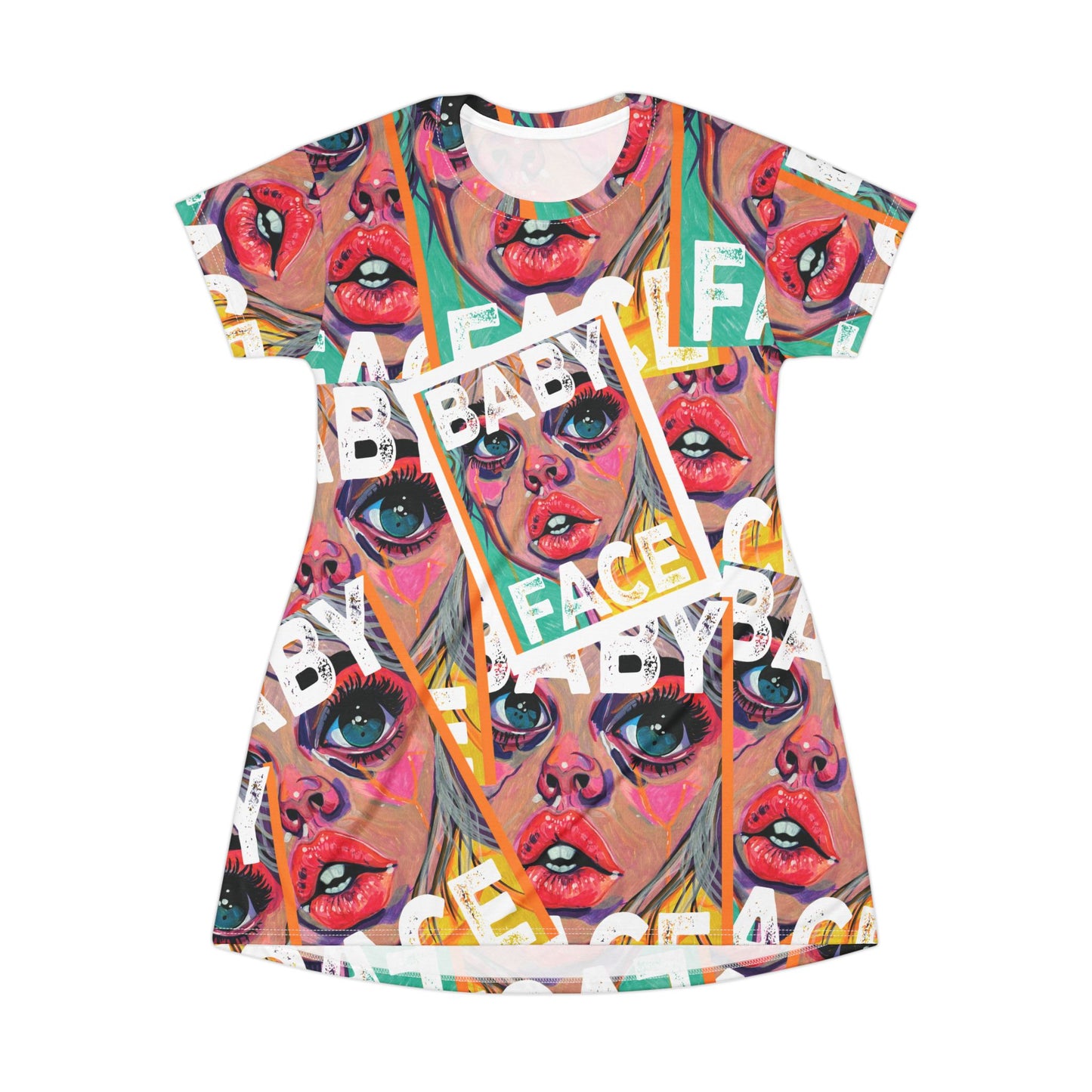 Pop Art 'Baby Face' All-Over Print T‑Shirt Dress