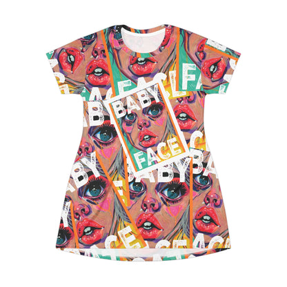 Pop Art 'Baby Face' All-Over Print T‑Shirt Dress