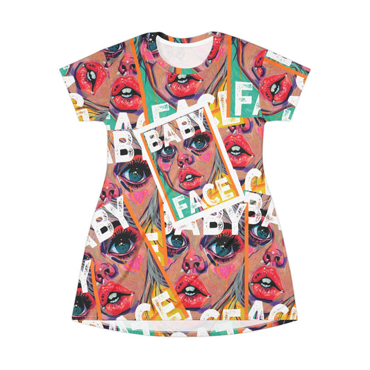 Pop Art 'Baby Face' All-Over Print T‑Shirt Dress