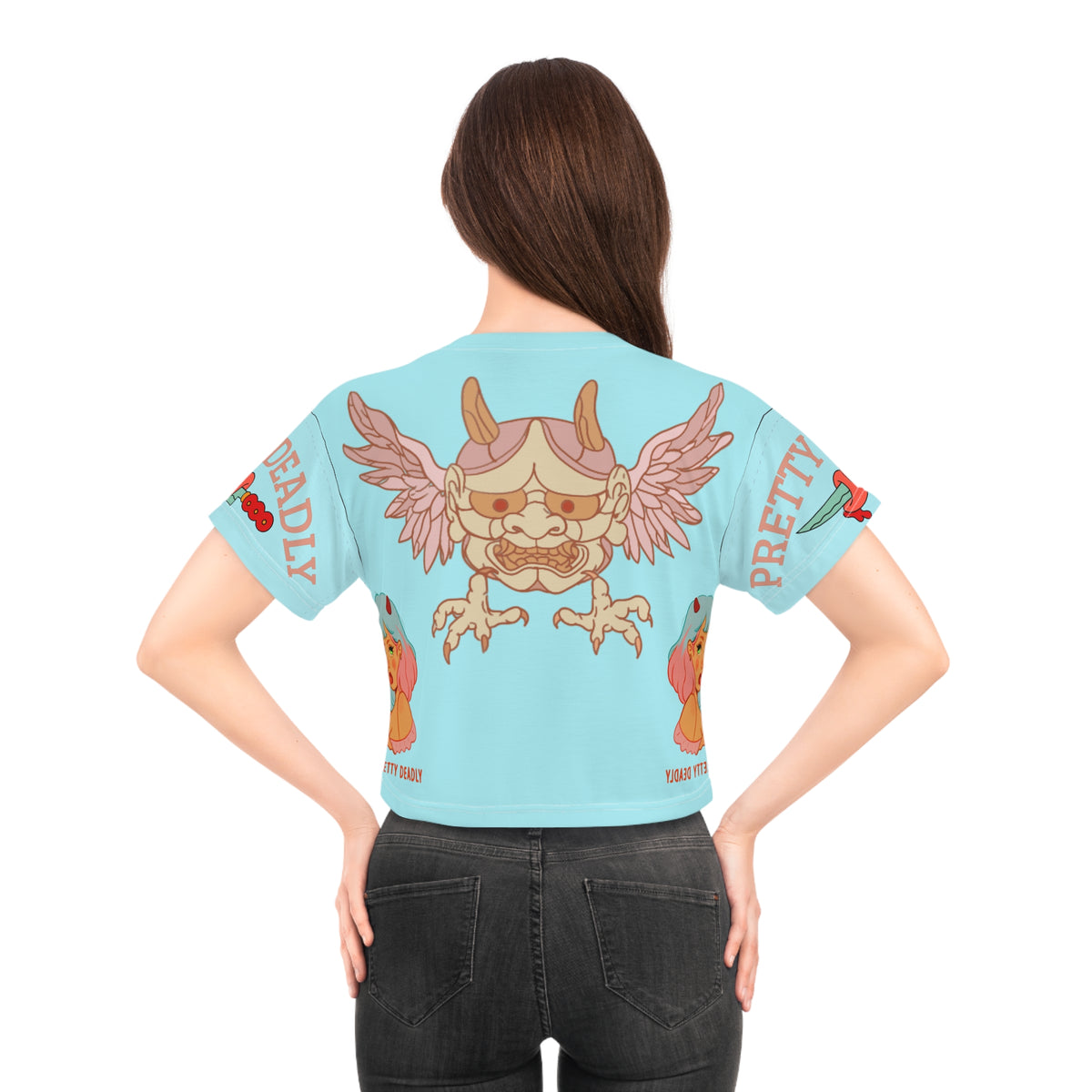 Pretty Deadly Winged Mask Crop Tee — Retro Kawaii Graphic Crop Top