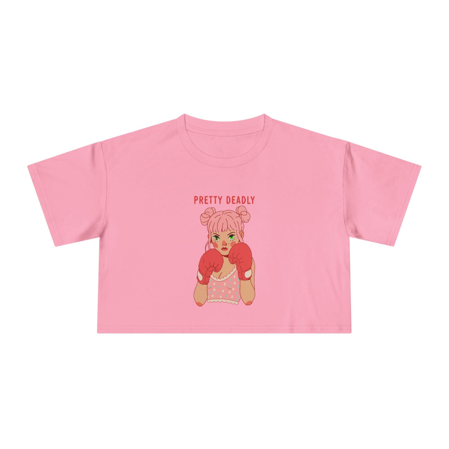 Pretty Deadly Crop Tee — Cute Pink Boxer Graphic Women's Crop Top