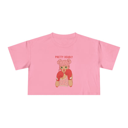 Pretty Deadly Crop Tee — Cute Pink Boxer Graphic Women's Crop Top