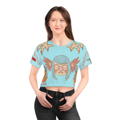 Pretty Deadly Winged Mask Crop Tee — Retro Kawaii Graphic Crop Top